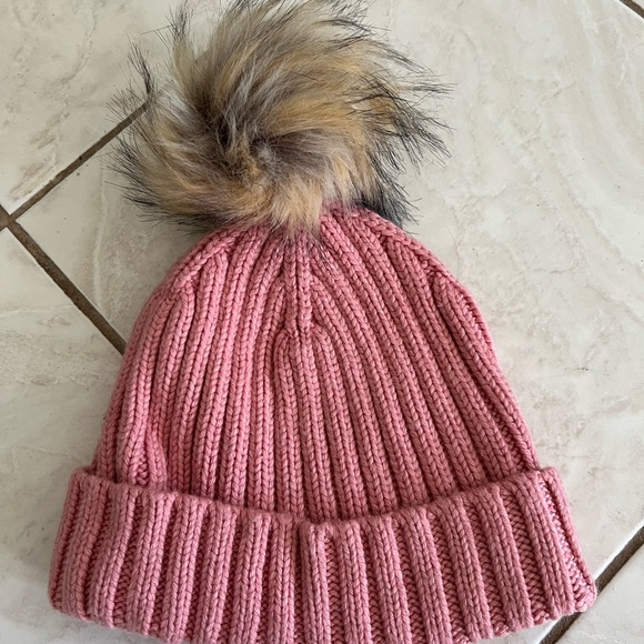 J. Crew faux fur pom pom ribbed hat in pink - Picture 2 of 5